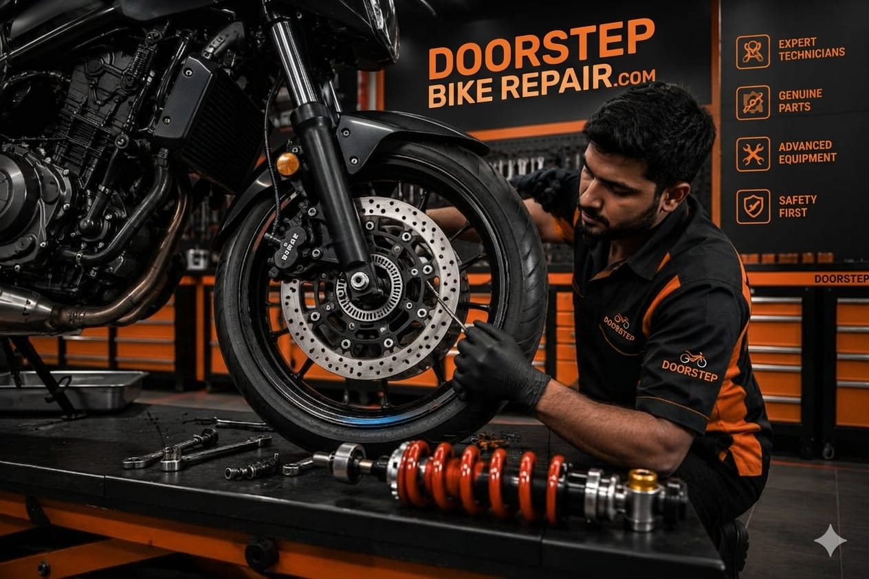 Mechanic working on a motorcycle