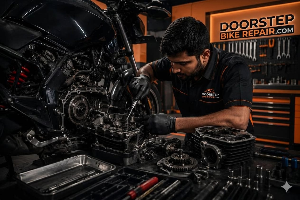 Mechanic working on a motorcycle