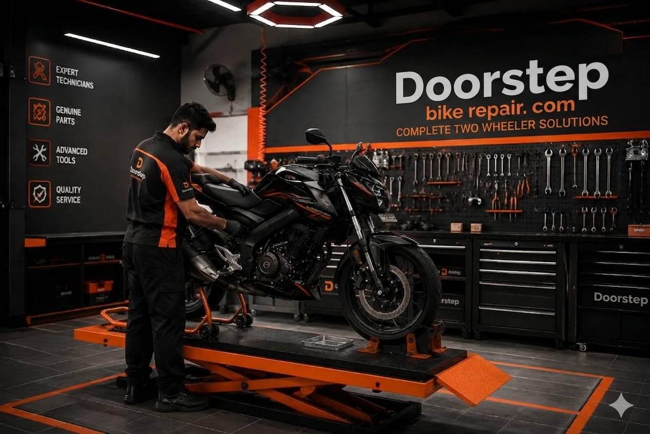 Mechanic working on a motorcycle