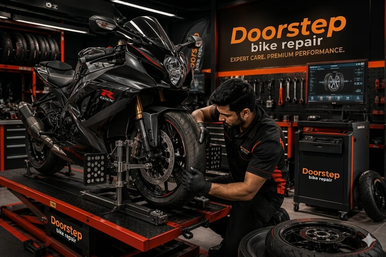 Mechanic working on a motorcycle