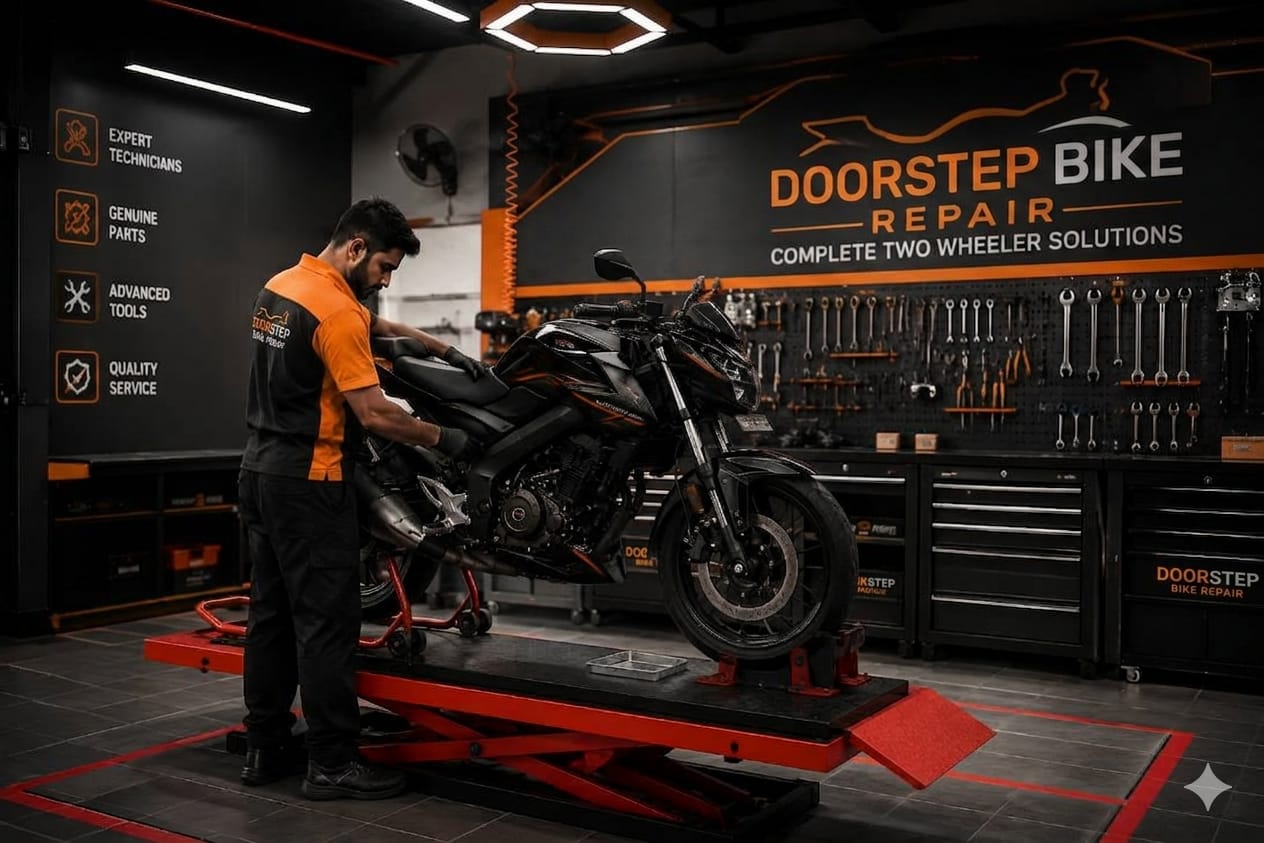 Mechanic working on a motorcycle